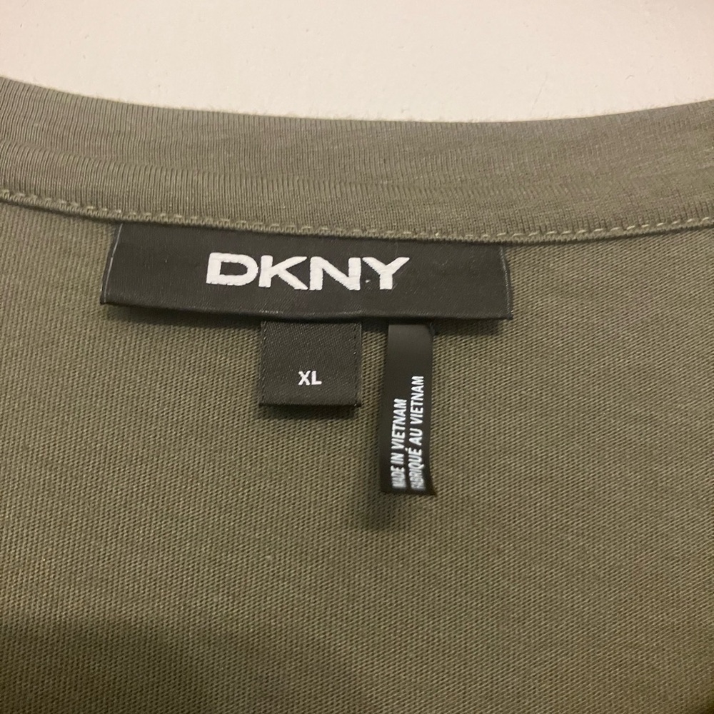 DKNY blouson style shirt dress in olive green tie waist - Picture 3 of 9